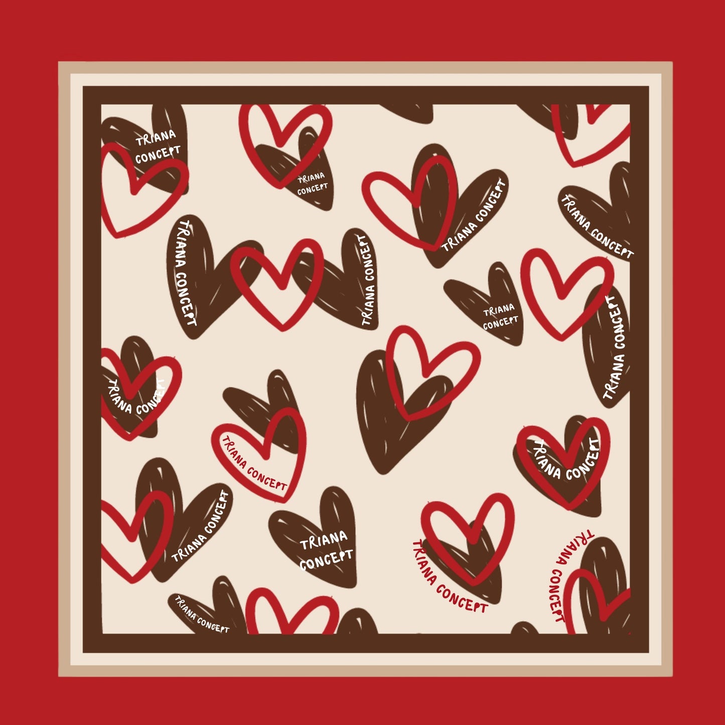 PAÑOLETA DE CORAZONES ROJOS Y CAFÉ
