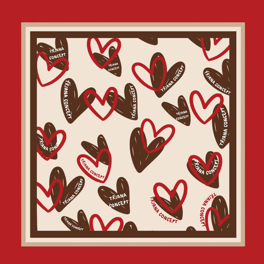 PAÑOLETA DE CORAZONES ROJOS Y CAFÉ