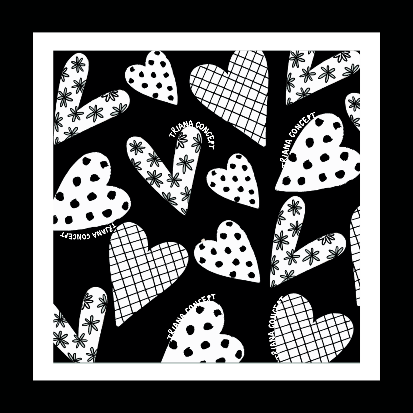 PAÑOLETA DE CORAZONES EN FONDO NEGRO